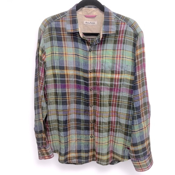 Tommy Bahama Ventana Plaid 100% Linen Button Up Shirt In Size Medium - Picture 1 of 9